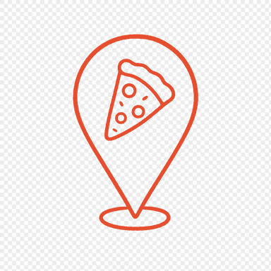 Illustration of a map pin with a pizza slice